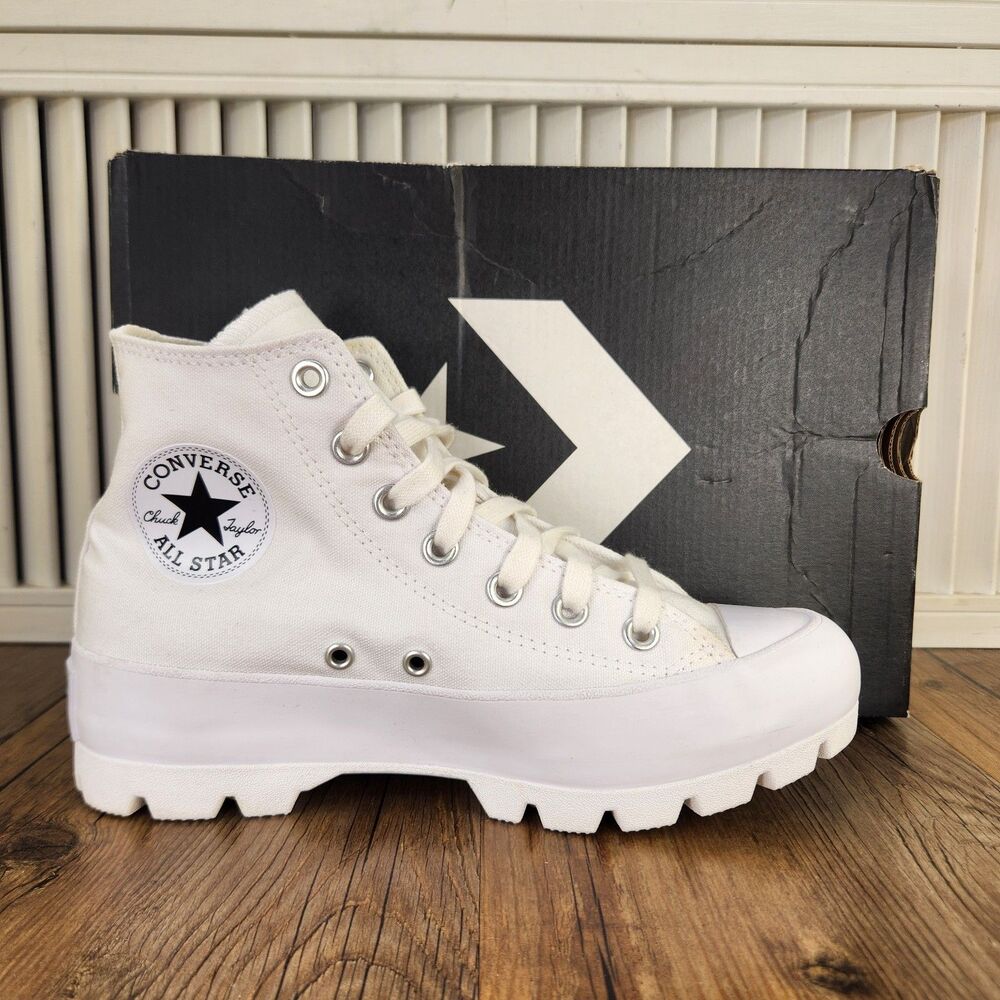 Converse CTAS Lugged Hi Womens Sz 7 White Canvas Platform Sneakers Shoes 565902C
